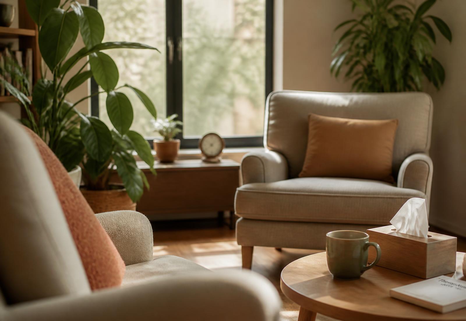 Sala de atendimento tranquila, com poltronas confortáveis e luz natural